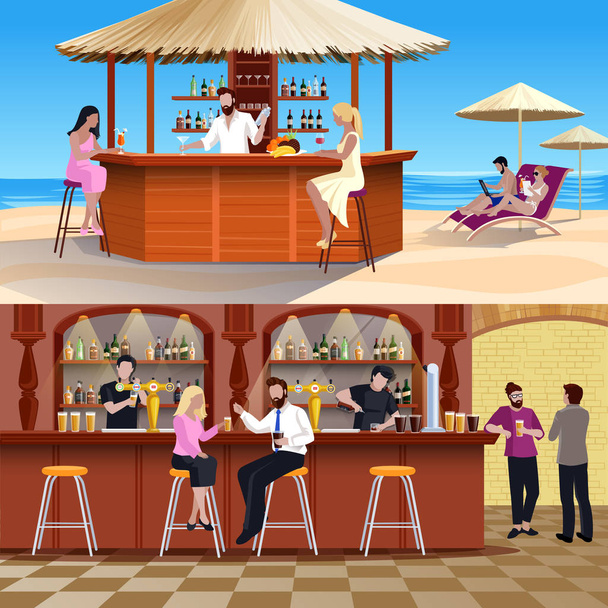 Cocktail People Composition Set - Vector, Image