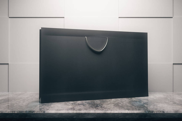 Black horizontal shopping bag on concrete background. Market concept. Mock up, 3D Rendering - 写真・画像