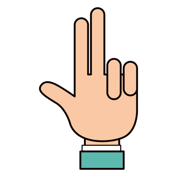 Barevná skica silueta dlaň ukazuje dvěma prsty s rukávy košile - Vektor, obrázek