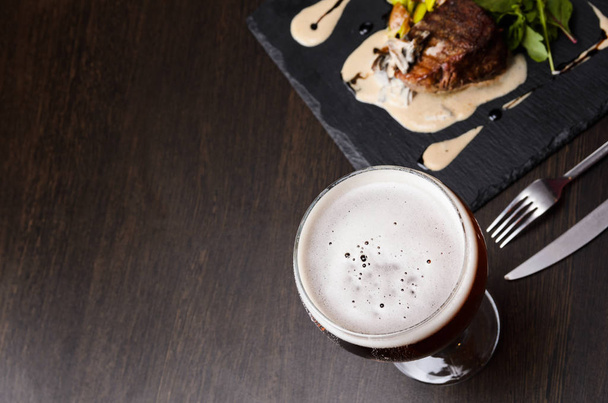 Beer glass and steak - Zdjęcie, obraz