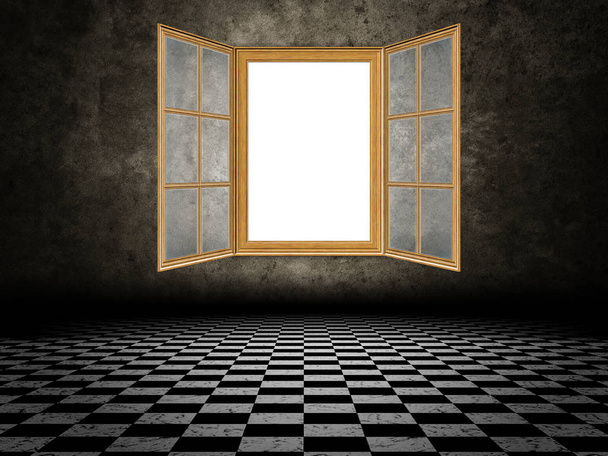 Houten raam in kamer - Foto, afbeelding