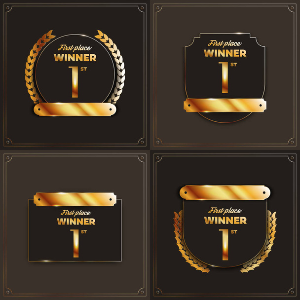 1st place logo's with laurels and ribbons. Vector illustration. - Vettoriali, immagini