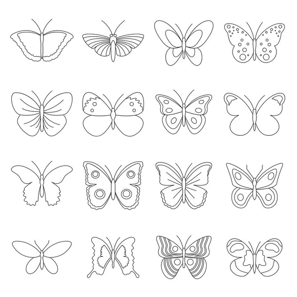 Butterfly icons set, outline style - Vector, Image