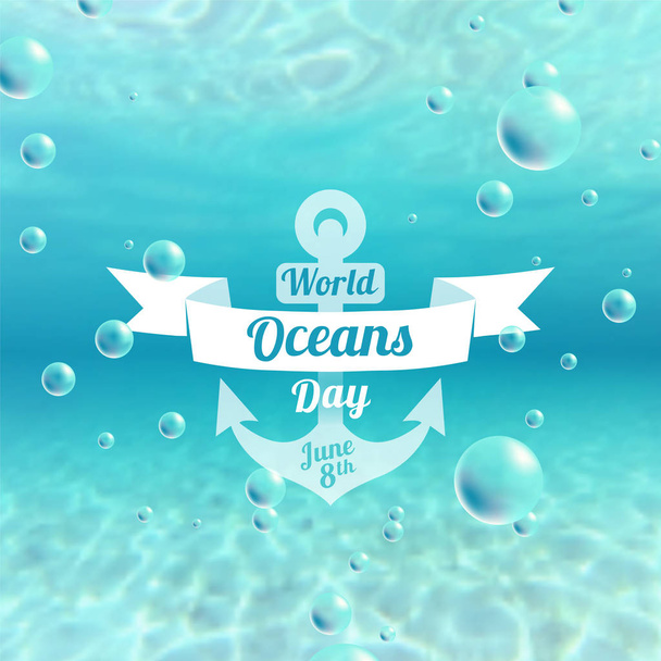 Világ óceánok nap üdvözlőlapot. Június 8-án. Víz alatti háttér - Vektor, kép