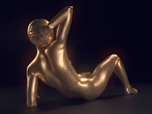 Illustration of golden woman on dark background. 3d rendering - Valokuva, kuva