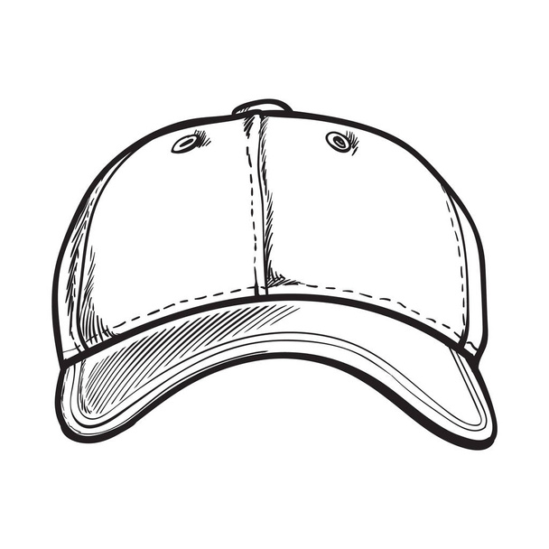 きれいで、ラベルのない繊維野球帽、スケッチのベクトル図 - ベクター画像