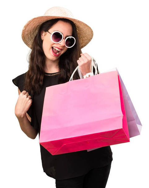 Счастливая красивая девушка с сумкой для покупок
 - Фото, изображение