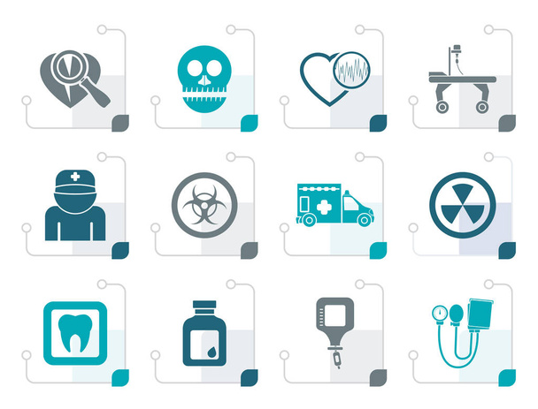 Gestileerde pictogrammen voor geneeskunde en ziekenhuis apparatuur - Vector, afbeelding