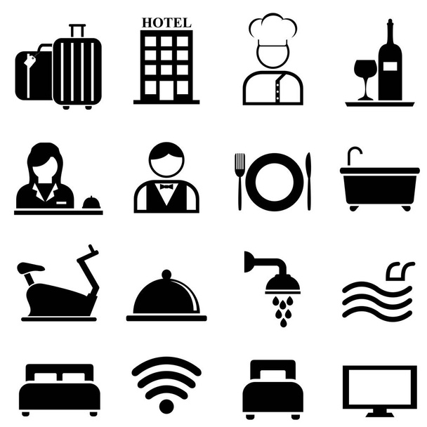 Набор икон для отелей, курортов и гостеприимства
 - Вектор,изображение