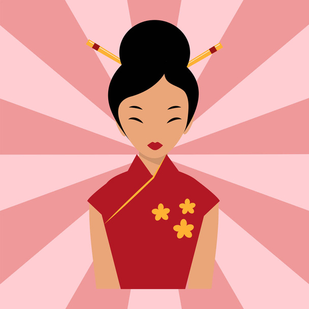 Ιαπωνικά γυναίκα-λαϊκή τέχνη παρθενική χαριτωμένο kokeshi όμορφη ασιατικών χαρακτήρων διάνυσμα. - Διάνυσμα, εικόνα