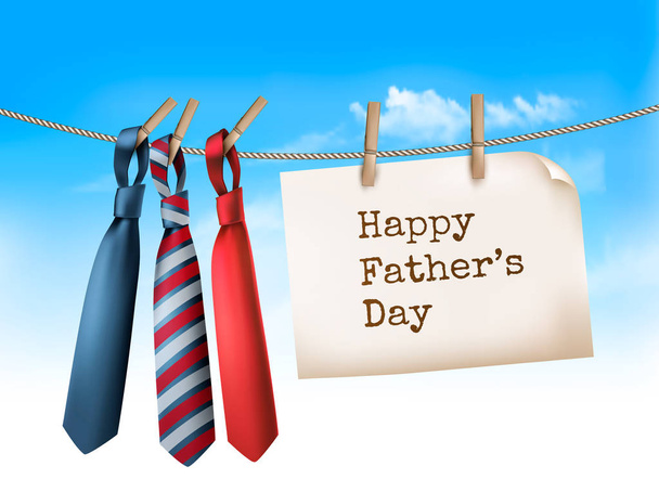 Happy Father's Day Background With A Three Ties On Rope. Vector  - ベクター画像