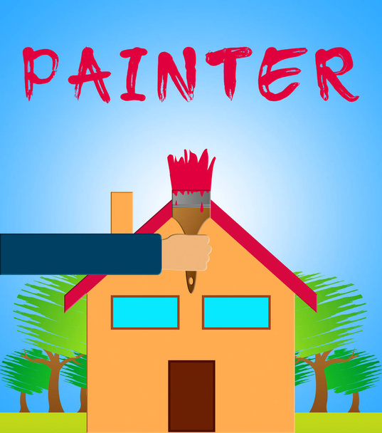 Heimatmaler zeigt Haus-Malerei 3D-Illustration - Foto, Bild