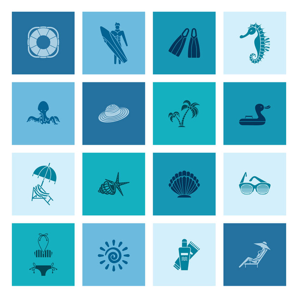 Summer and Beach Simple Flat Icons - Вектор,изображение