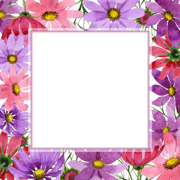 Квіткова рамка дикої квітки космея в акварельному стилі ізольована
. - Фото, зображення