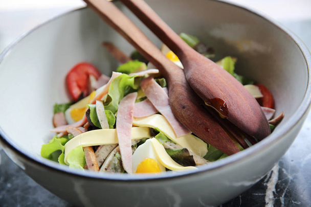caesar salad with ham and eggs - Photo, Image
