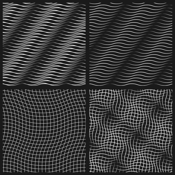 Set astratto di pattern ondulato senza soluzione di continuità, sfondo vettoriale. Texture ondulata moda. Modello geometrico monocromatico. Stile grafico per carta da parati, involucro, tessuto, design, abbigliamento, produzione di stampa
. - Vettoriali, immagini