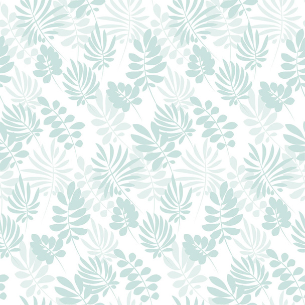 Tropical tender image on white background for bed linen. Seamless floral pattern with exotic leaves for wrapping paper, fabric, cloth. Vector illustration - Wektor, obraz
