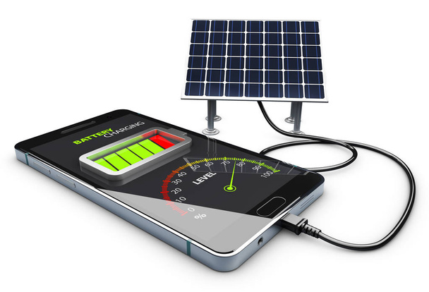 Illustration 3d de la charge du téléphone et de la batterie solaire
 - Photo, image