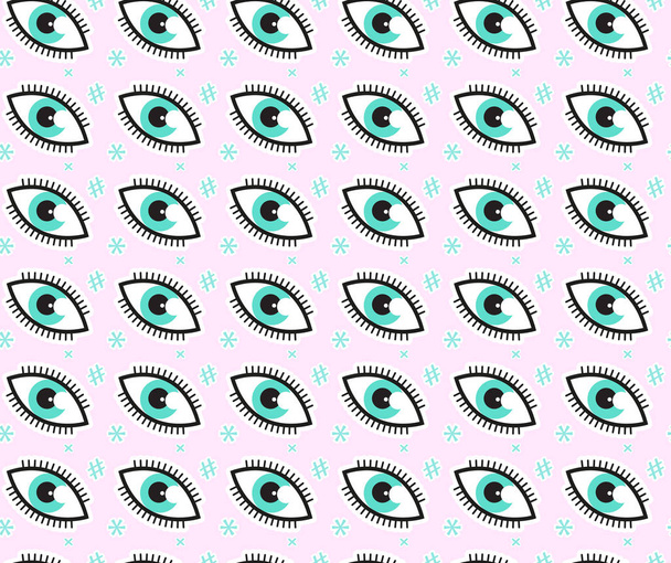 Eye seamless pattern in comic style, pop art. Colorful endless background, repeating texture. Vector illustration. - Vector, Image