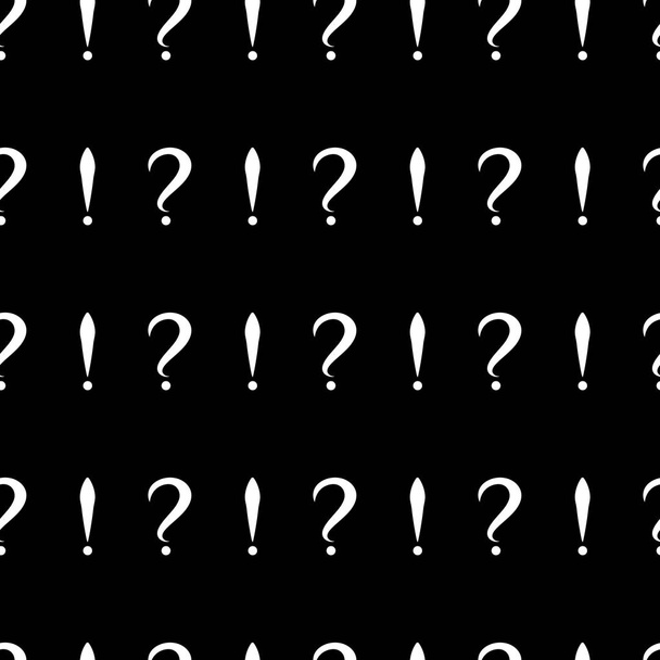Seamless pattern with question and exclamation signs. Same sizes small. Black background. Vector illustration - Vector, Image
