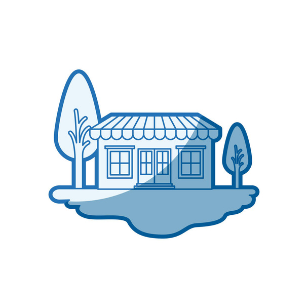 Mavi gölgelendirme siluet sahne açık peyzaj ve mağaza tenteli - Vektör, Görsel