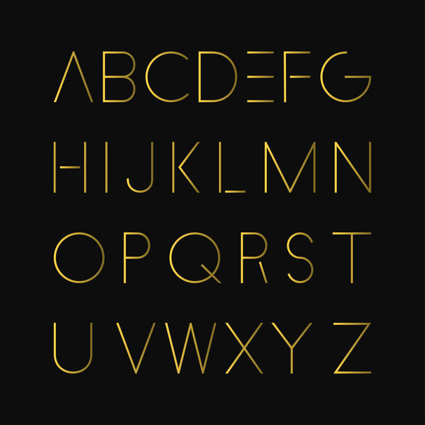 Gold minimalistic font. Luxury english alphabet. - Вектор,изображение