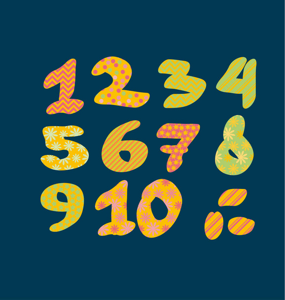 Figure numbers lettering vector illustration. Bright summer letters for childish header, invitation, card.  - Vetor, Imagem