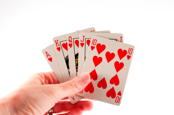 escalera real de corazones jugando a las cartas
 - Foto, imagen