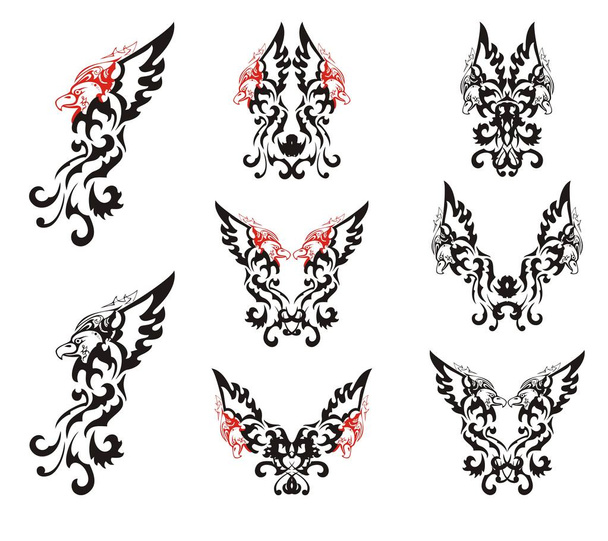 Black and red decorative eagle set - Vector, Image