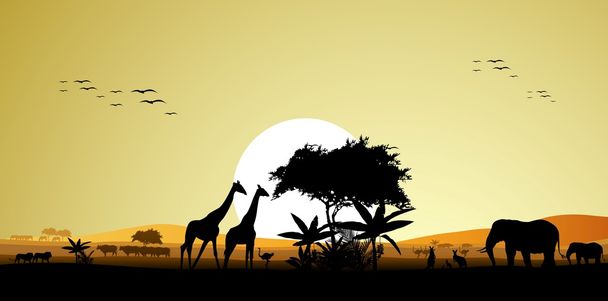 Schönheit Silhouette der Safari Tierwelt - Vektor, Bild