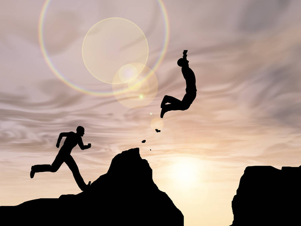  man of zakenman silhouet sprong gelukkig van cliff - Foto, afbeelding