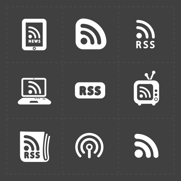 Signer RSS icônes. Symboles de flux RSS sur fond noir
.  - Vecteur, image
