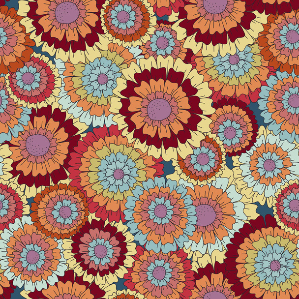 Vector flower pattern. Colorful seamless botanic texture, detailed flowers illustrations. Doodle style, spring floral background. - Vetor, Imagem