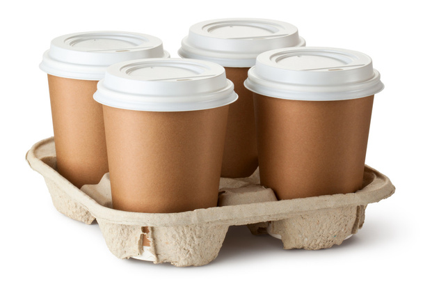 Four take-out coffee in holder - Fotó, kép
