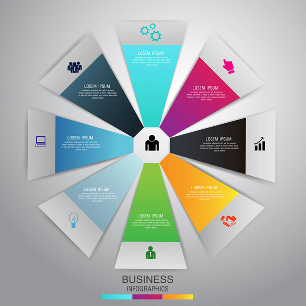 Infographic ontwerp sjabloon 8 opties cirkeldiagram en business con - Vector, afbeelding