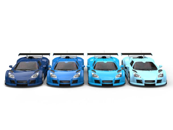 青 - 正面の色合いのスーパーカーの行 - 写真・画像