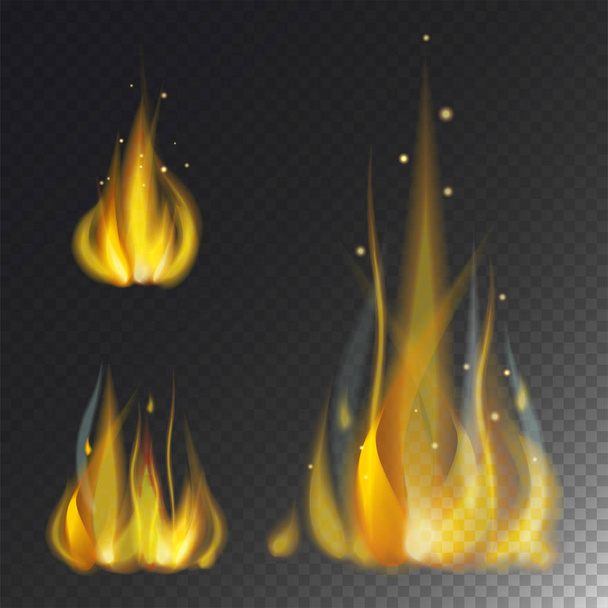 Plamen ohně horké vypálit vektorové ikony teplé nebezpečí a vaření světlo žluté oheň planoucí ohně. - Vektor, obrázek
