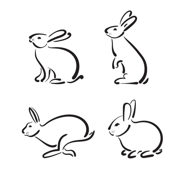 Vector group of hand drawn rabbit on white background. - Vector, Image