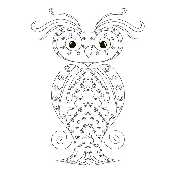 Anti stress abstract owl, hand drawn monochrome vector illustration - Vector, Image