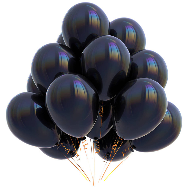 3D illustration of black balloons birthday party decoration - Foto, immagini