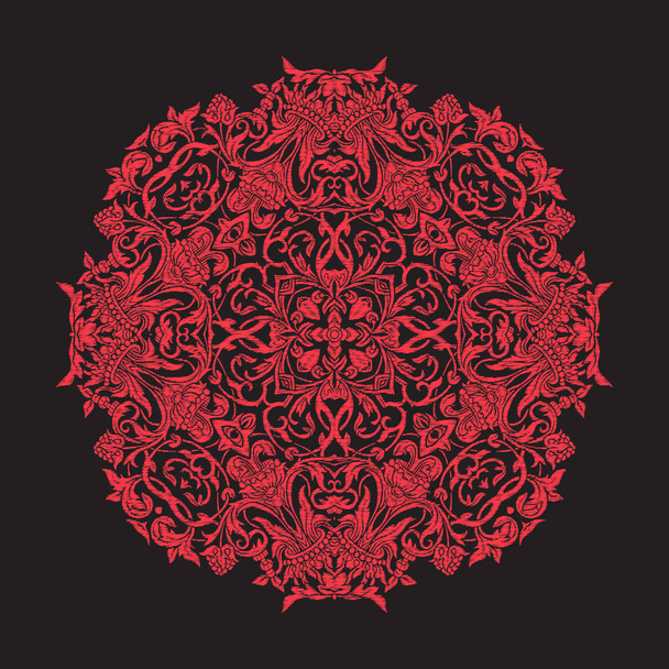 Embroidery mandala. In red on black background. Stock line vecto - Wektor, obraz