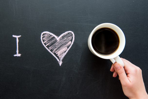 heart doodle and cup of coffee - Photo, Image