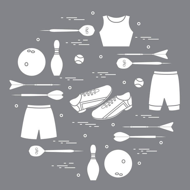 Vector illustration with goods for sports arranged in a circle.  - Vektor, Bild