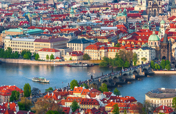 panoramic view on Prague and vltava river - Photo, Image