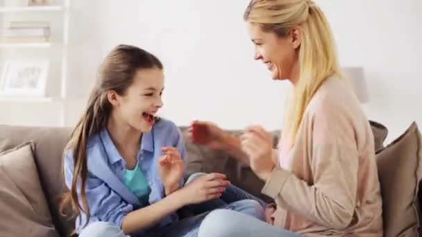 happy family having fun and tickling at home - Video