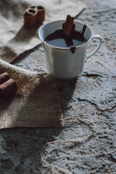 Hot chocolate with cinnamon - 写真・画像