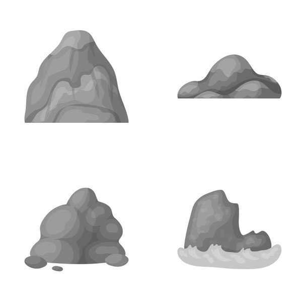 Boulders, a rounded mountain, rocks in the sea. Different mountains set collection icons in monochrome style vector symbol stock illustration web. - Вектор,изображение