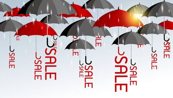 Vector business concept of  red and black umbrella with sale background for rainy season - Vettoriali, immagini