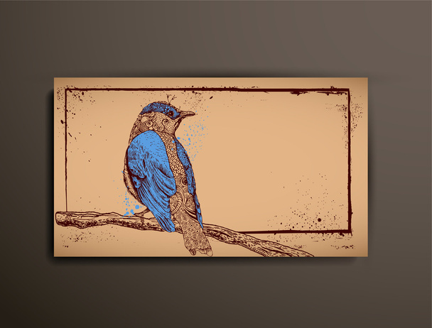 Cartão de papelão. Pássaro azul
 - Vetor, Imagem