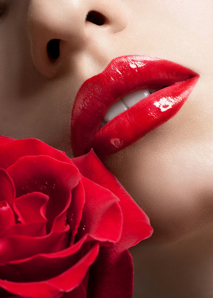 Sexy woman red lips - 写真・画像